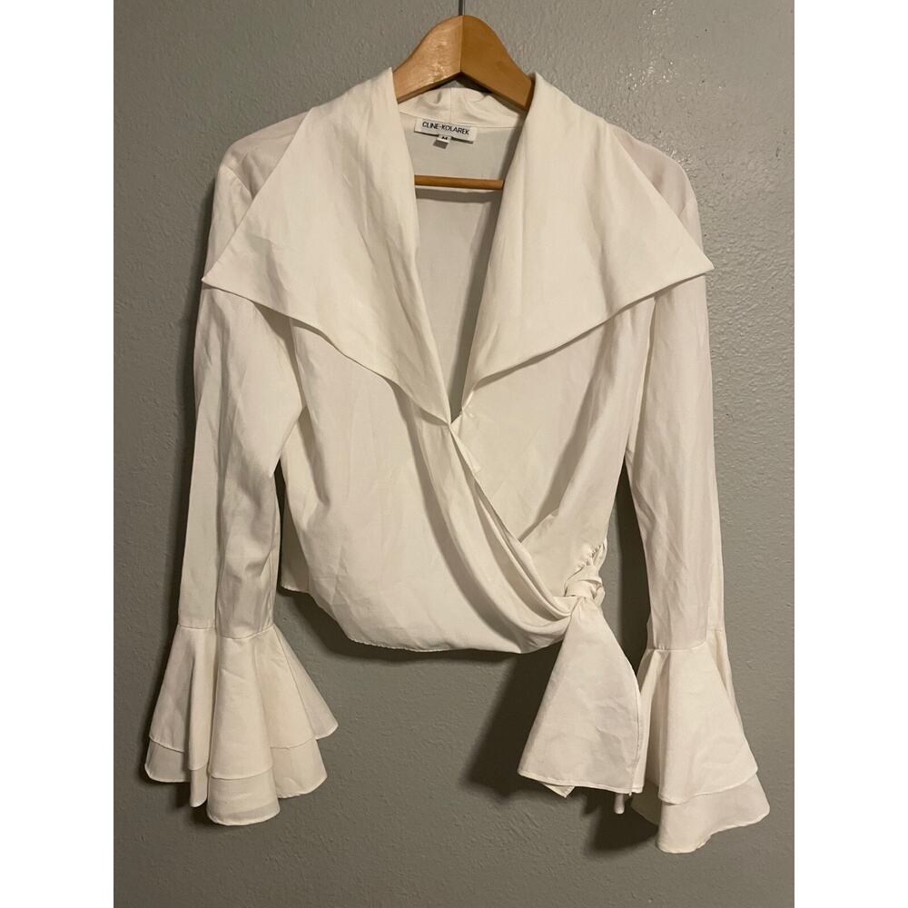 Vintage Cline Kolarek Womens Wrap Crop Top Medium White Bell Sleeve Pirate Boho